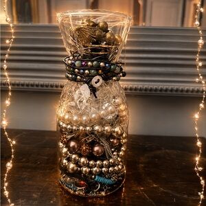 “Big Beads” Mystery Jewelry Jar with Gold, Silver, Pearl & Turquoise